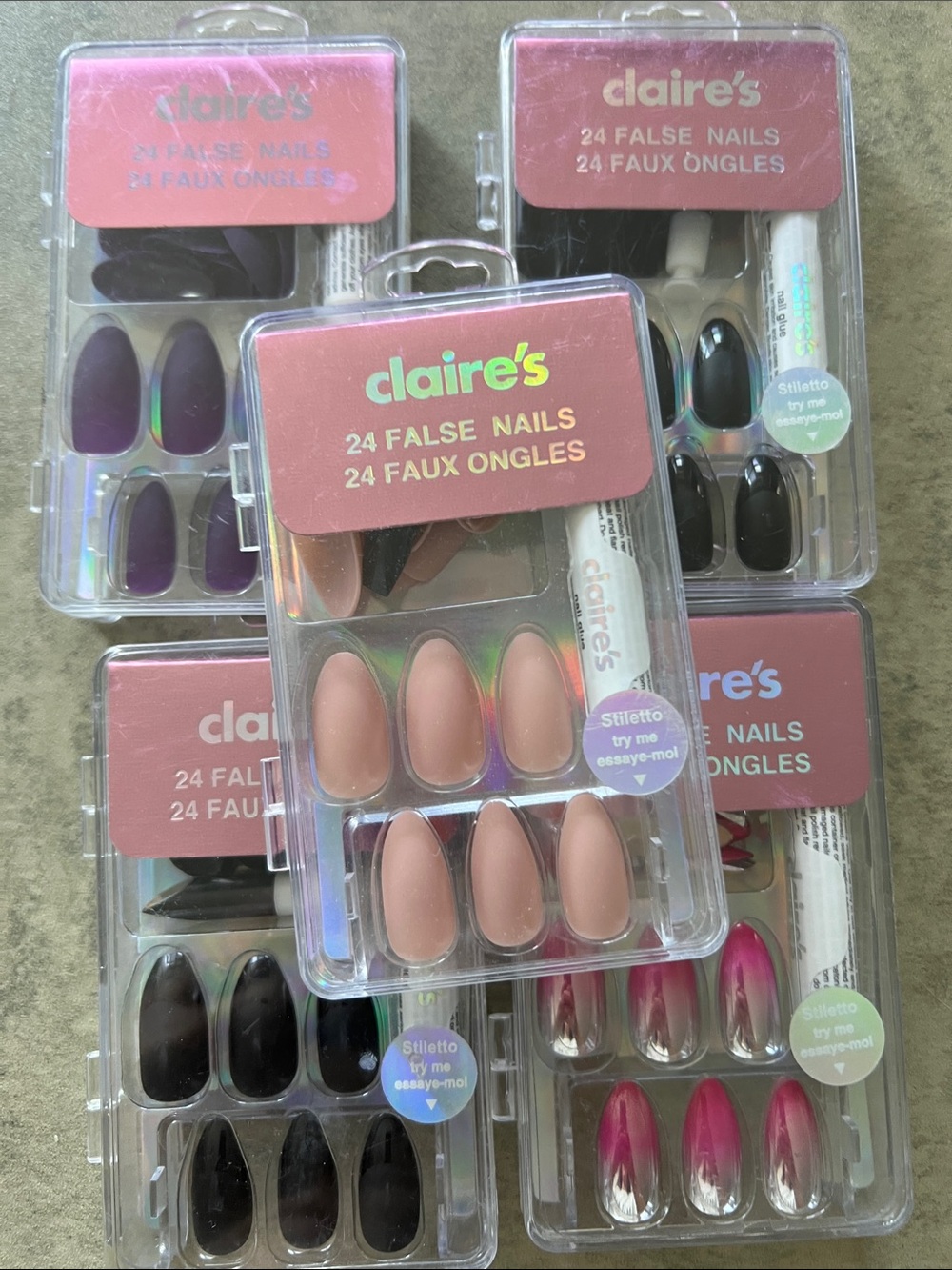 Claire's Matte Nude & Assorted Stiletto False Nails - 24 Pack